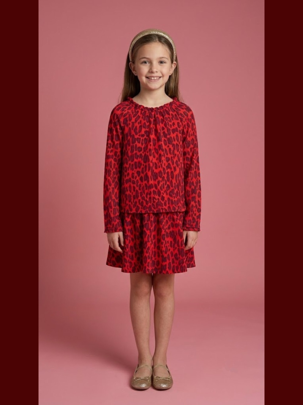 Girls Kate Spade Red Animal Print Long Sleeve Dress